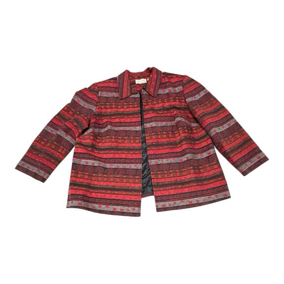 Alfred Dunner Jackets & Blazers - VTG Alfred Dunner 20W Red Black Southwestern Weave Geometric Tapestry Blazer